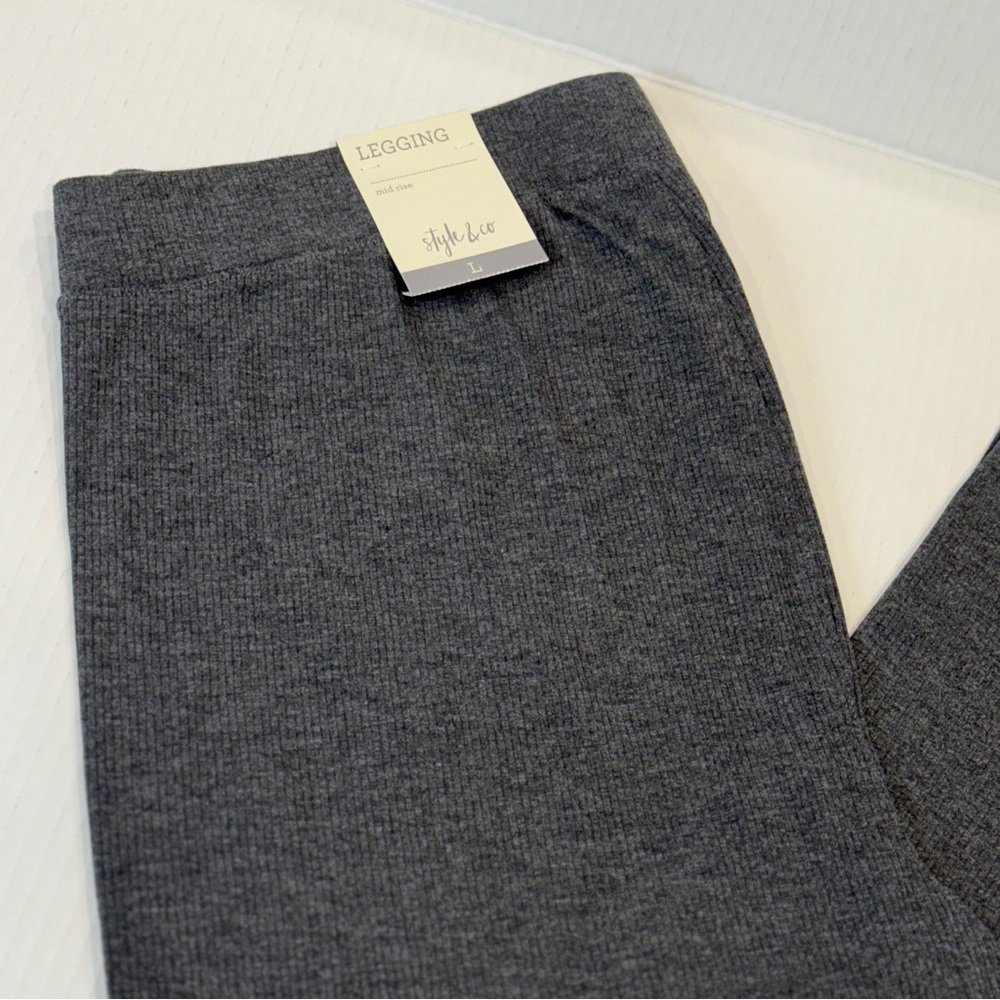 π Style & Co Ribbed Leggings Charcoal Heather Large Super Soft Mid-Rise Stretch - Picture 3 of 16